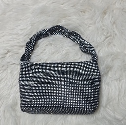 BOLSO CLUTCH NEGRO CON CIRCONITAS EN PLATA